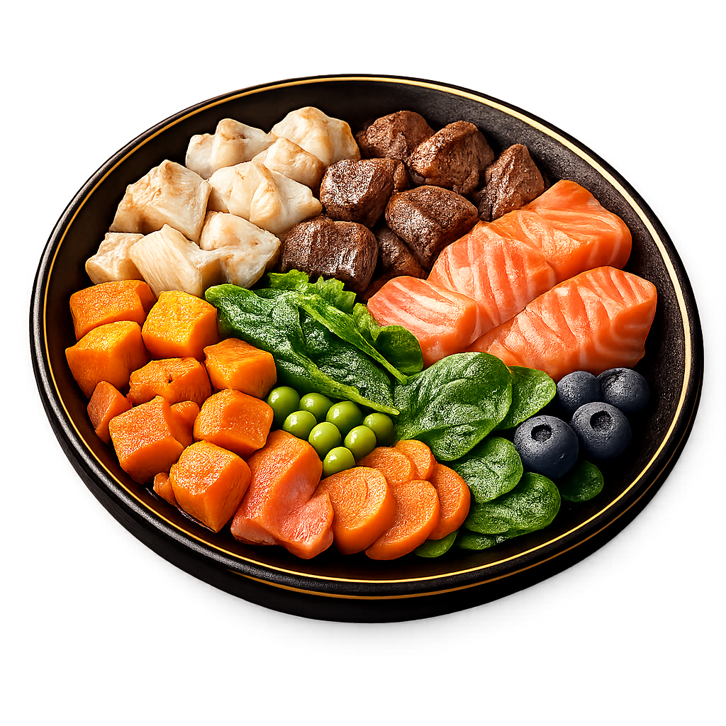 Plato con ingredientes seleccionados para la alimentación de mascotas